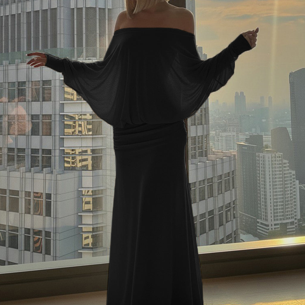Elegant One-Shoulder Bat Sleeve Dress