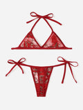 Lingerie Set with Embroidered Bra and T-Back Panty