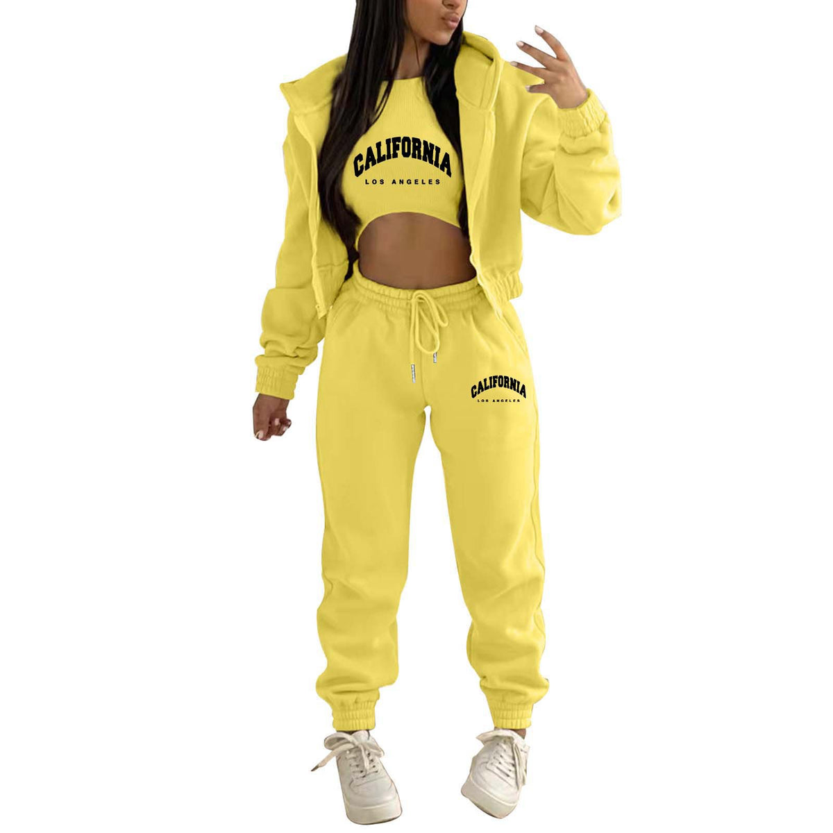 Womens Fleece Lined Hoodie Letter Print Sports Leisure Suit