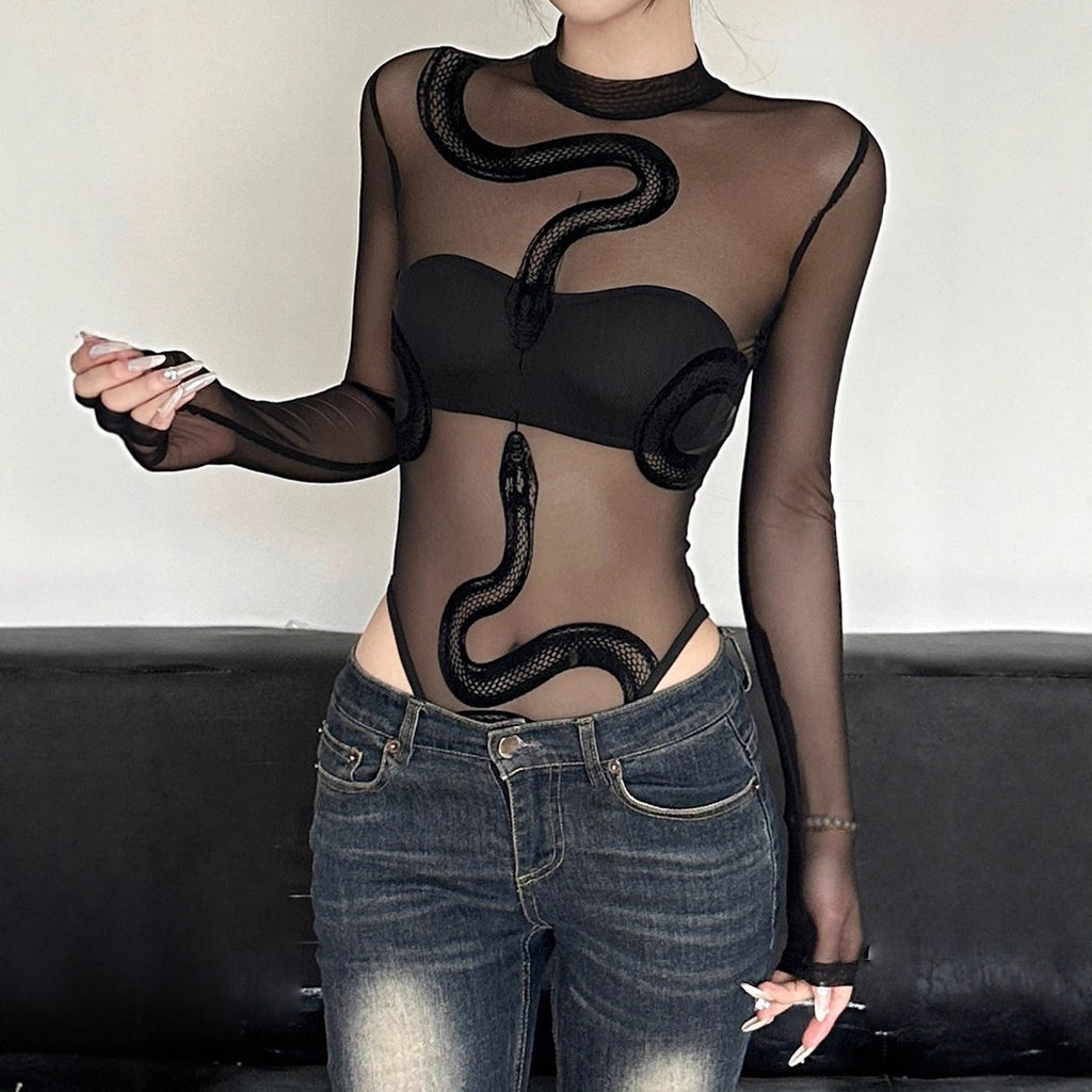 Velvet Snake-Print Bodysuit