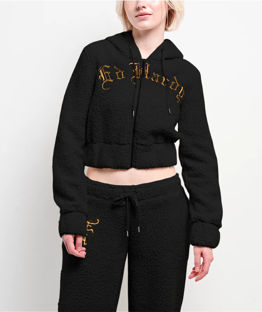 Padded velvet long-sleeved embroidered suit