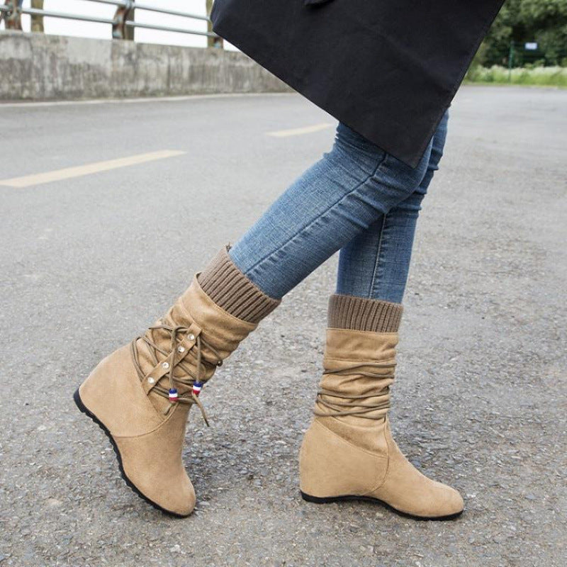 Women's Suede Wedge Mid-Calf Boots with Stretch Fit