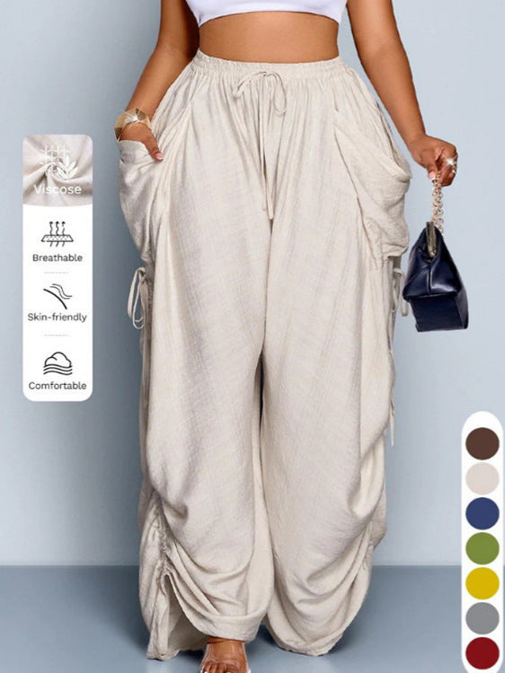 Women's High-Waist Linen Drawstring Pants