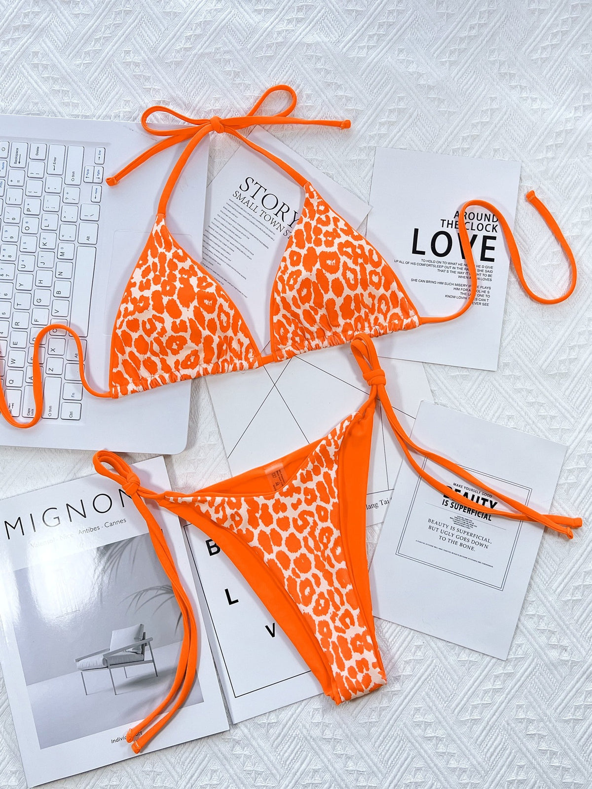 Leopard Print Tie Bikini Swimsuit