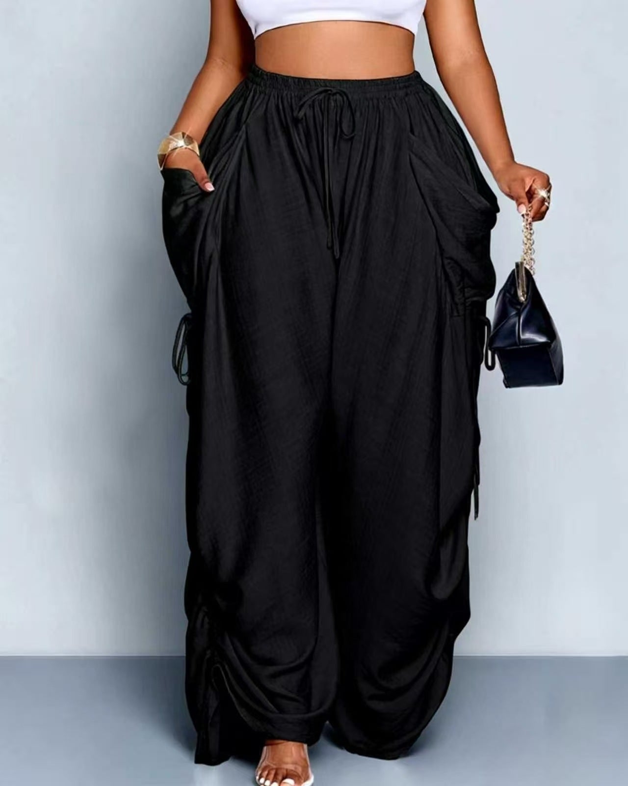 Women's High-Waist Linen Drawstring Pants