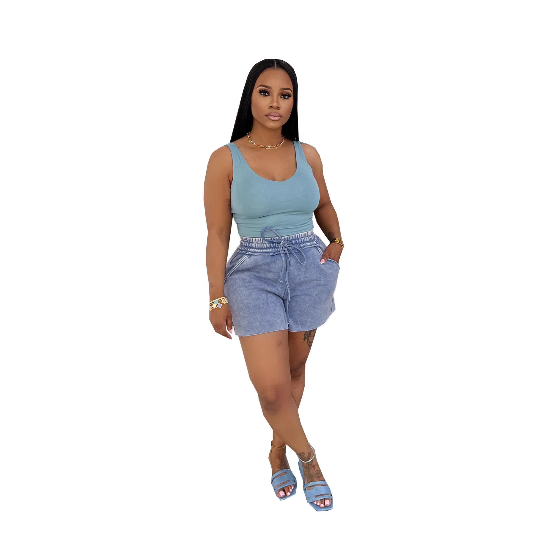 Women Sleeveless Backless Top and Shorts