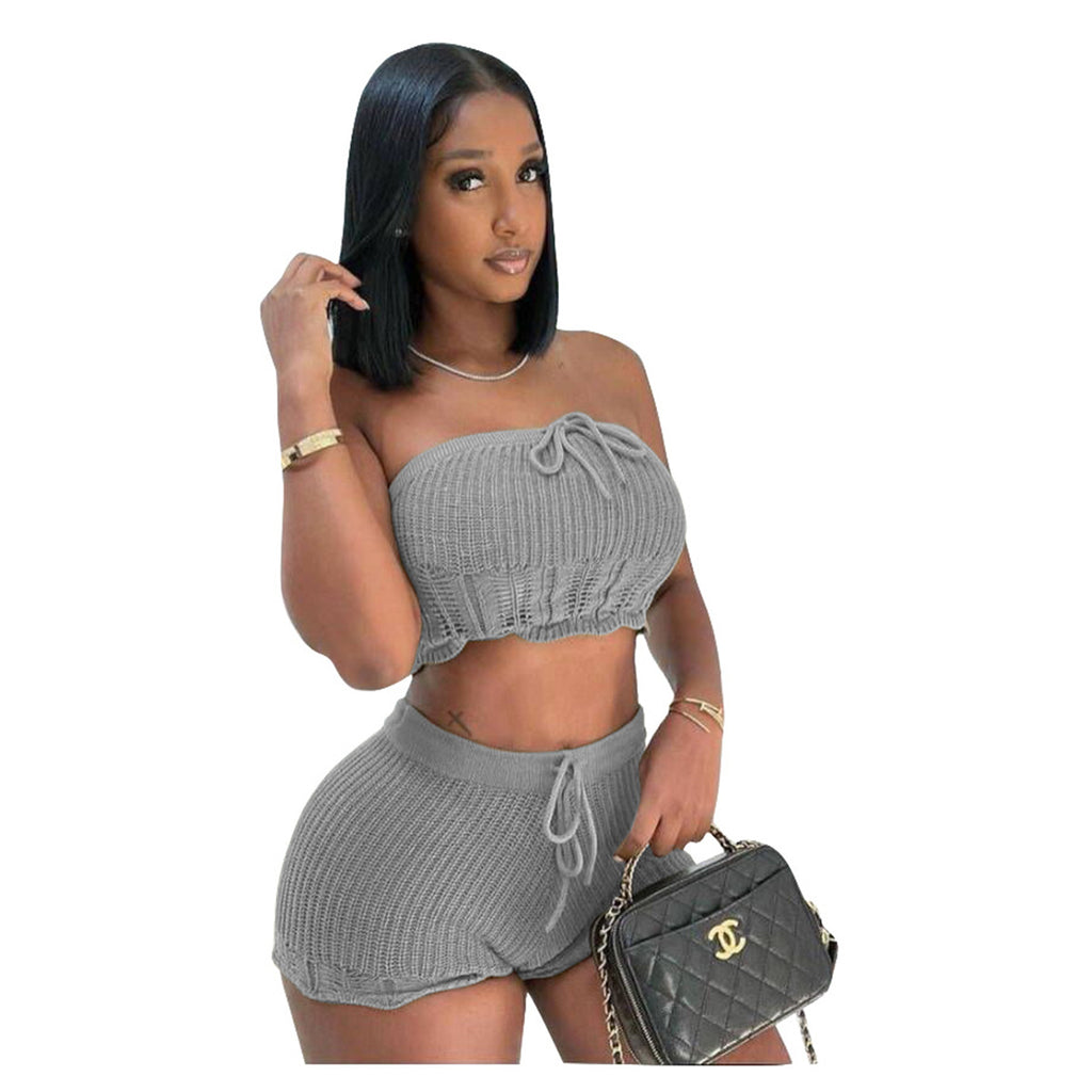 Knitted tube top and shorts