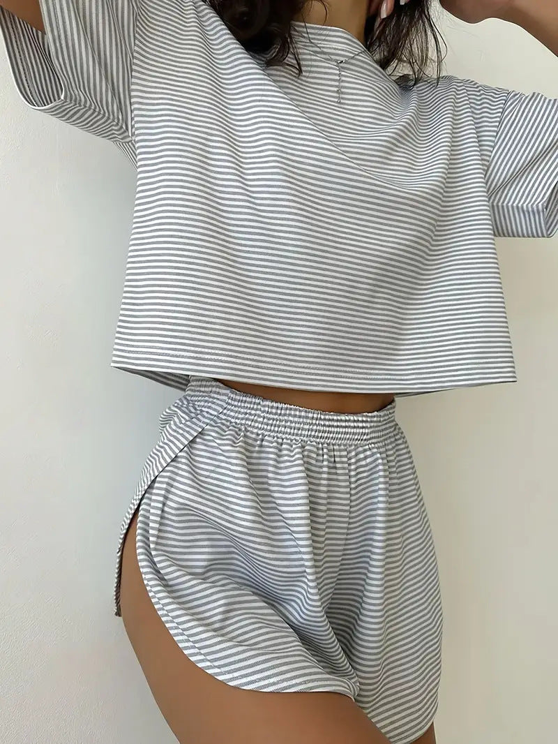 Women's Casual Short Sleeve Elastic Waist Shorts