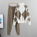 Women Knitted Plaid Two Piece Set