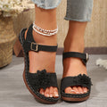Womens Wedge Platform Sandals with Floral Decoration