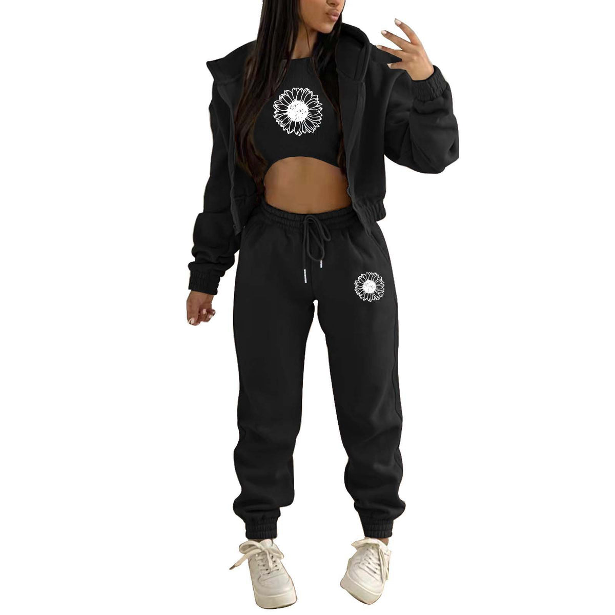 Womens Fleece Lined Hoodie Letter Print Sports Leisure Suit