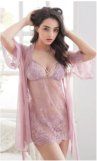 bre Lace Sheer Sexy Lingerie Sleepwear Set