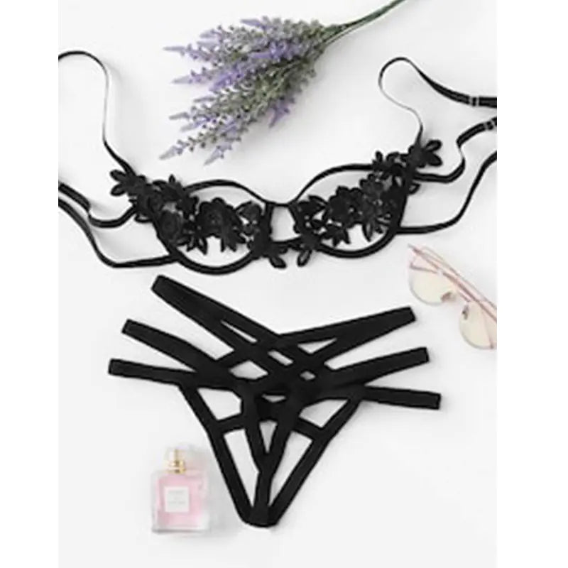 Lace Lingerie Set with Sheer Design (3-Piece)