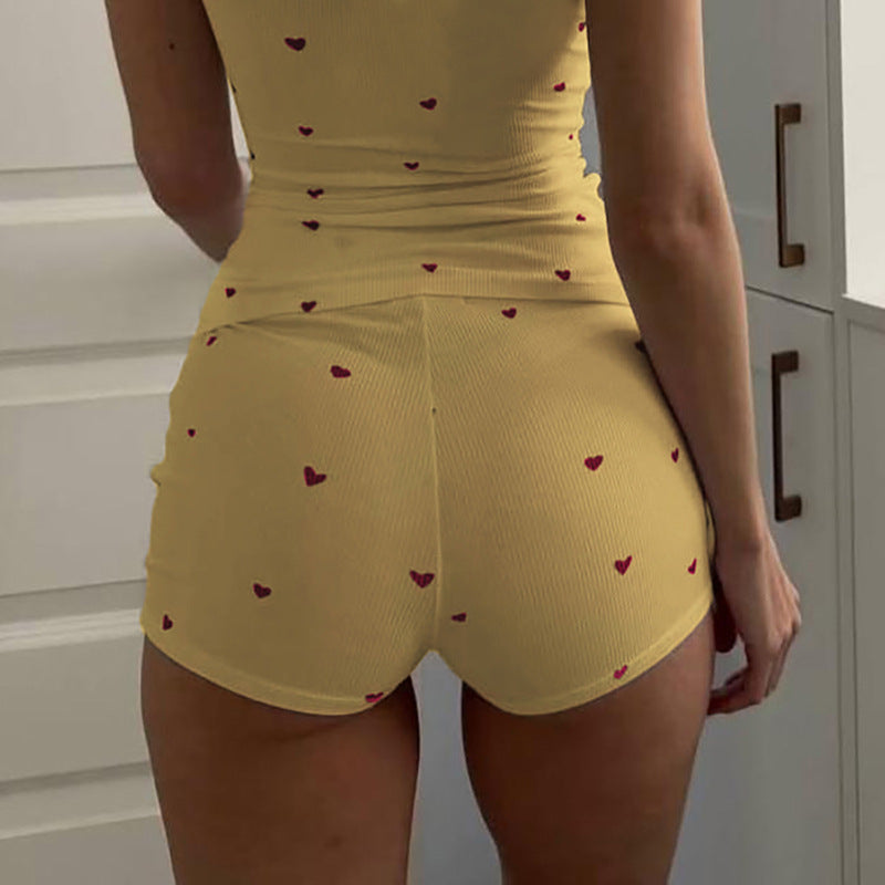 Womens Sleeveless Pajama Set with Heart Pattern