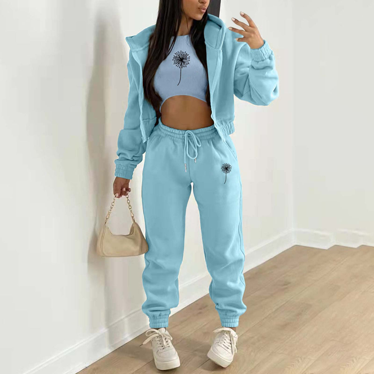 Womens Fleece Lined Hoodie Letter Print Sports Leisure Suit