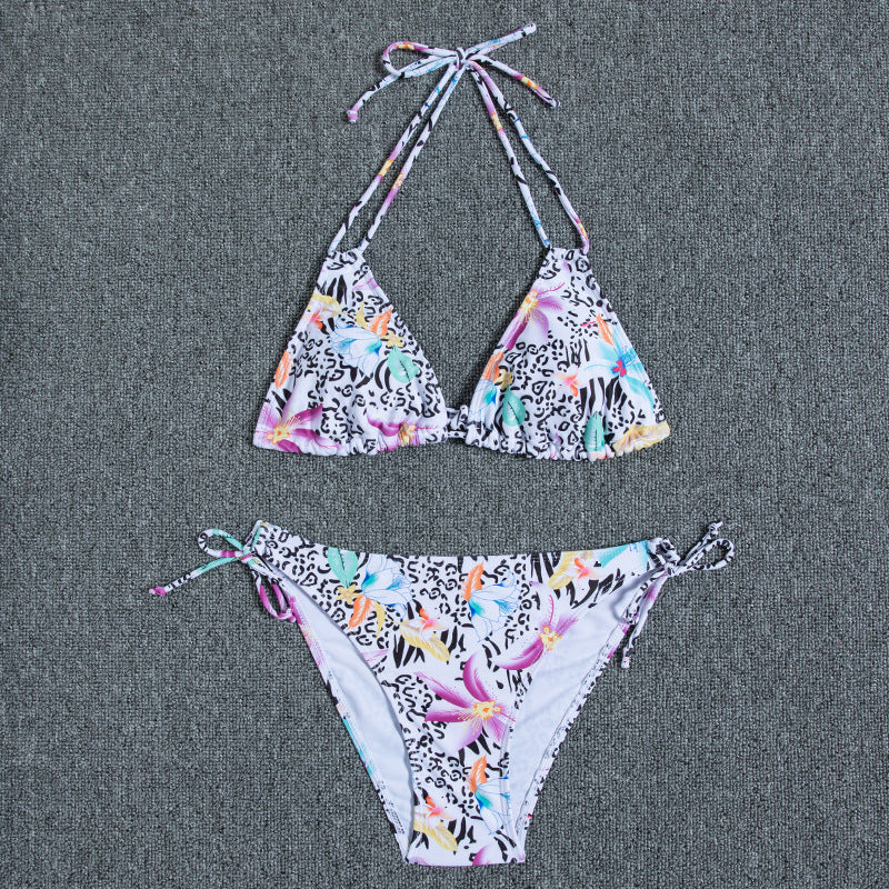 Printed Halter Neck Bikini Swimsuit