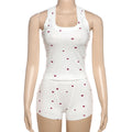 Womens Sleeveless Pajama Set with Heart Pattern