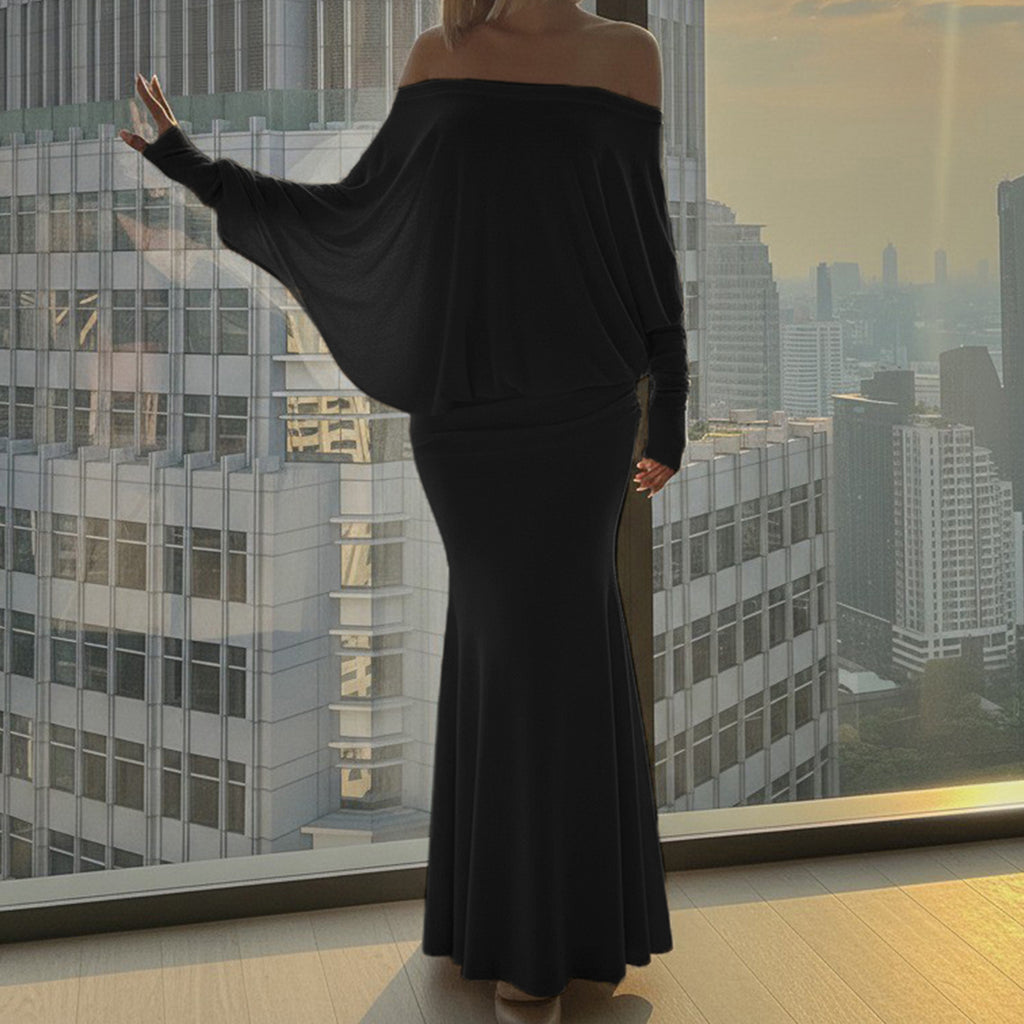 Elegant One-Shoulder Bat Sleeve Dress