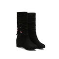 Women's Suede Wedge Mid-Calf Boots with Stretch Fit