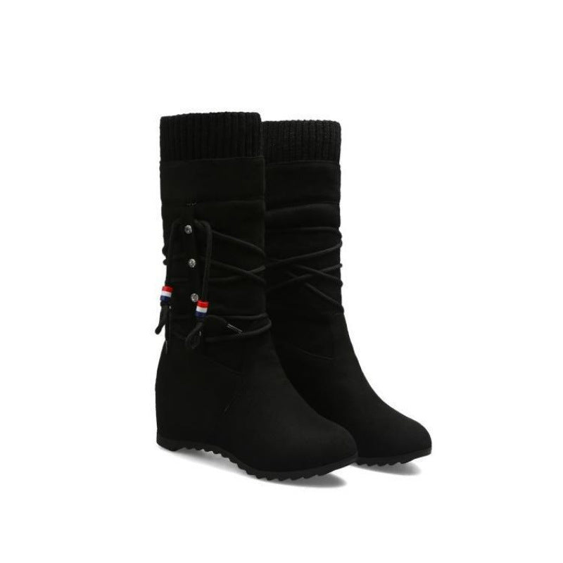 Women's Suede Wedge Mid-Calf Boots with Stretch Fit