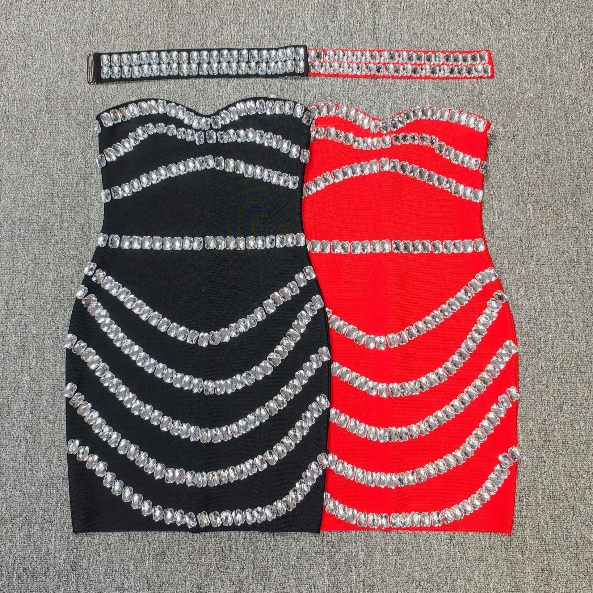 Rhinestone Bodycon Tube Top Evening Dress