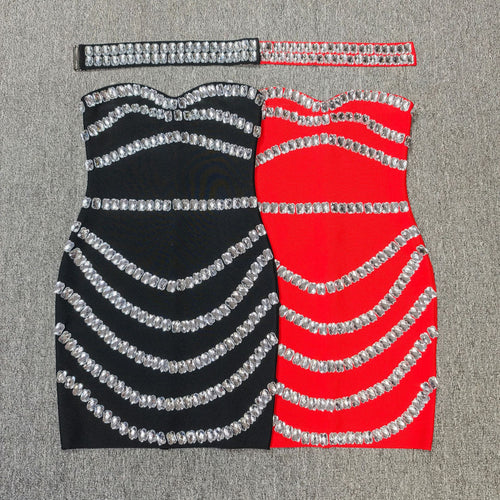 Rhinestone Bodycon Tube Top Evening Dress