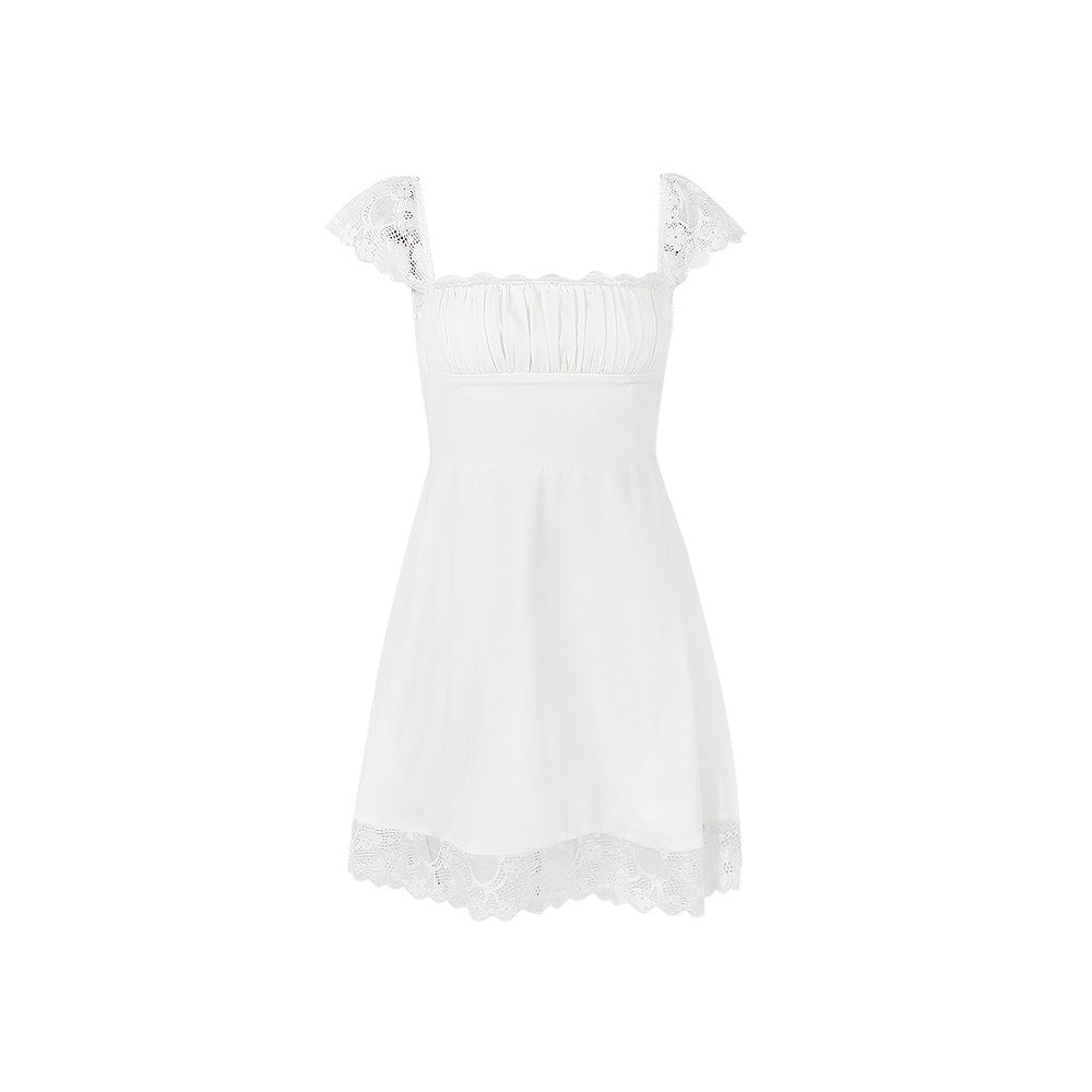 Fashion Lace Square Collar Backless Dress