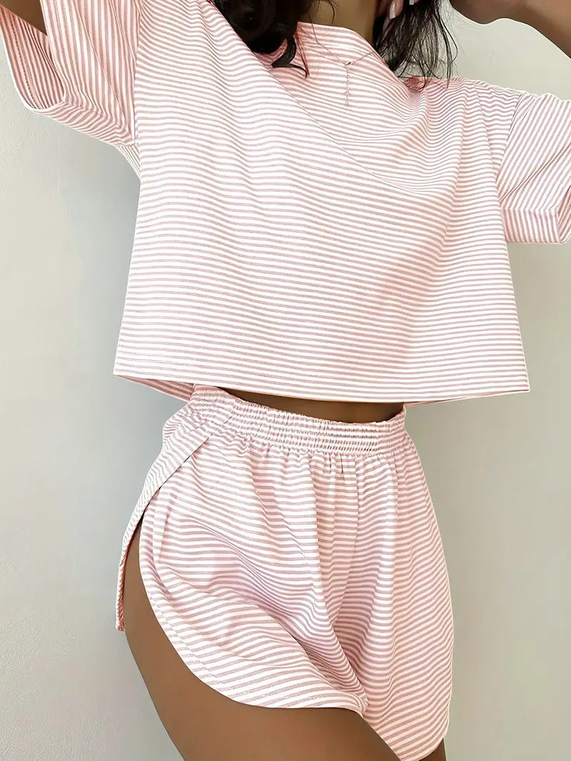 Women's Casual Short Sleeve Elastic Waist Shorts