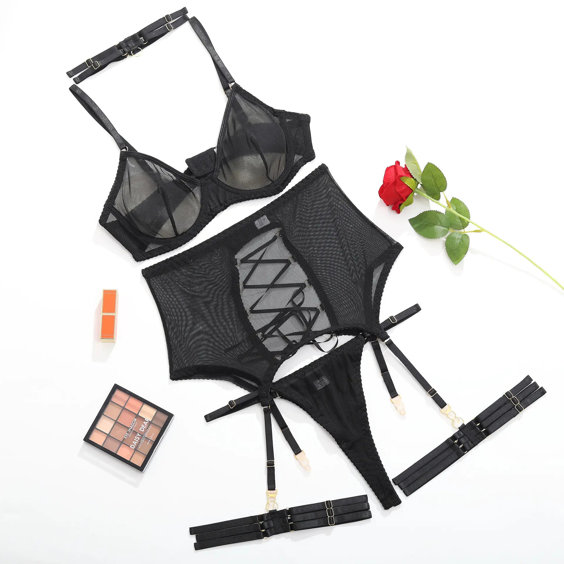 Sheer Mesh Thong Lingerie Set - Sexy Multi-Piece