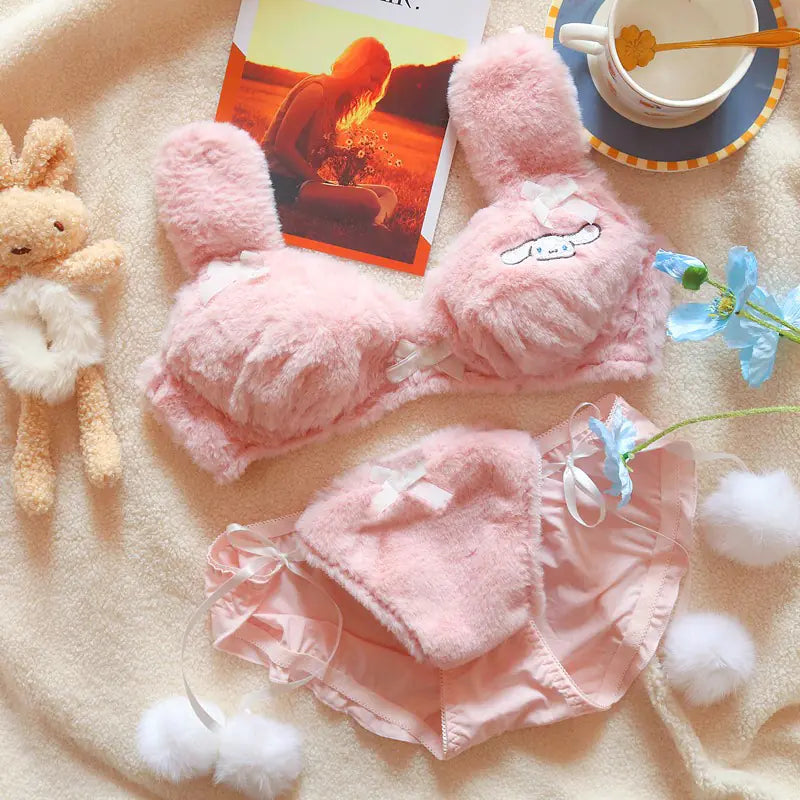 Winter Moon Rabbit Plush Lingerie Set with Bear