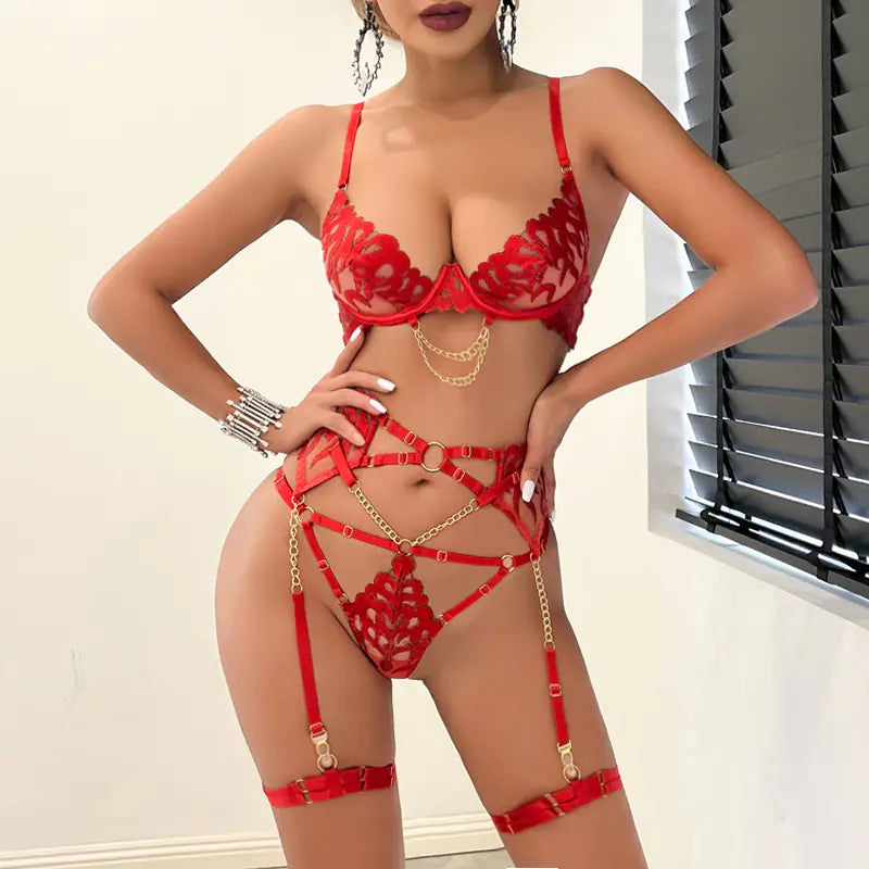 2023 Hot Selling Flame Embroidered Lingerie Set