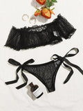 Plus Size Lace Off-Shoulder Lingerie Set (Two Pieces)