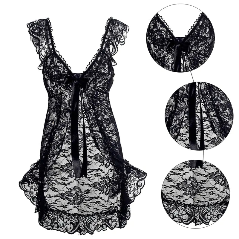 Plus Size Lace Lingerie Set with Sheer Nightgown