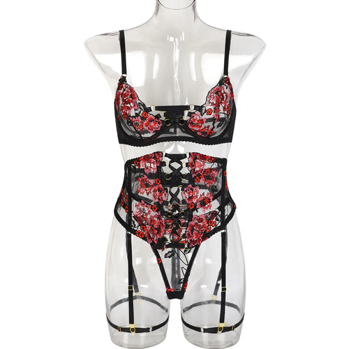 Cross-Border New Women's Embroidered Lingerie Set