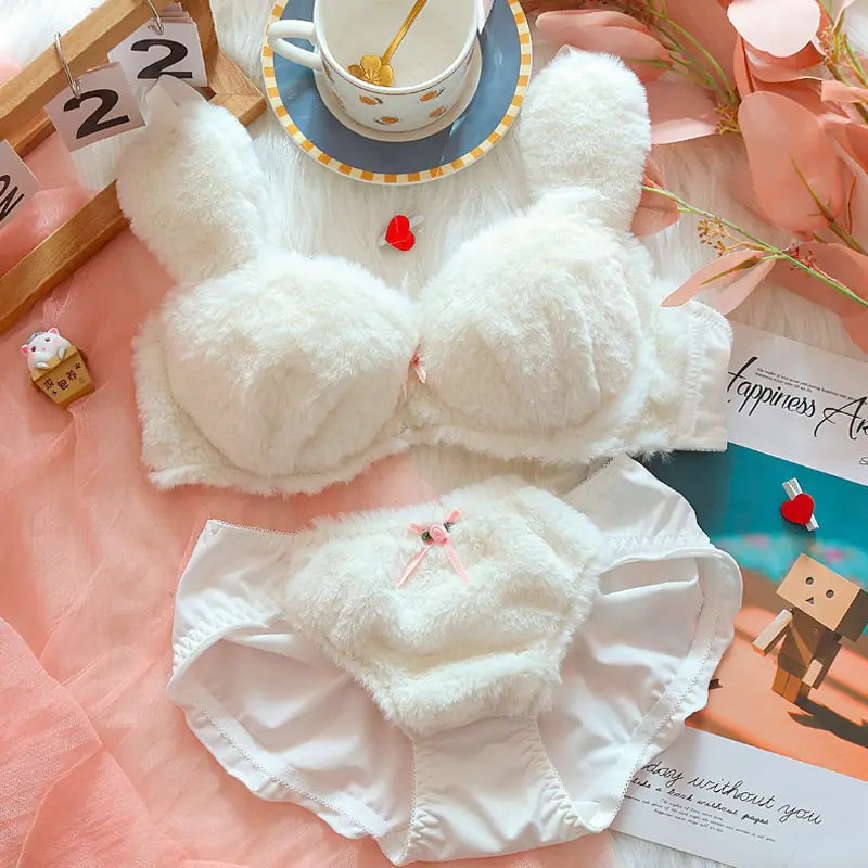 Winter Moon Rabbit Plush Lingerie Set with Bear