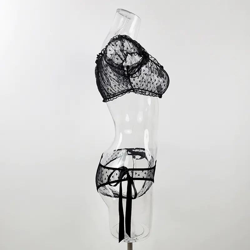 Plus Size Lace Off-Shoulder Lingerie Set (Two Pieces)