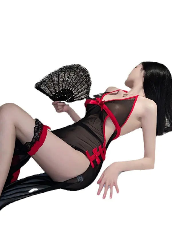 Lingerie Role Play Costume with Sheer High Slit Design