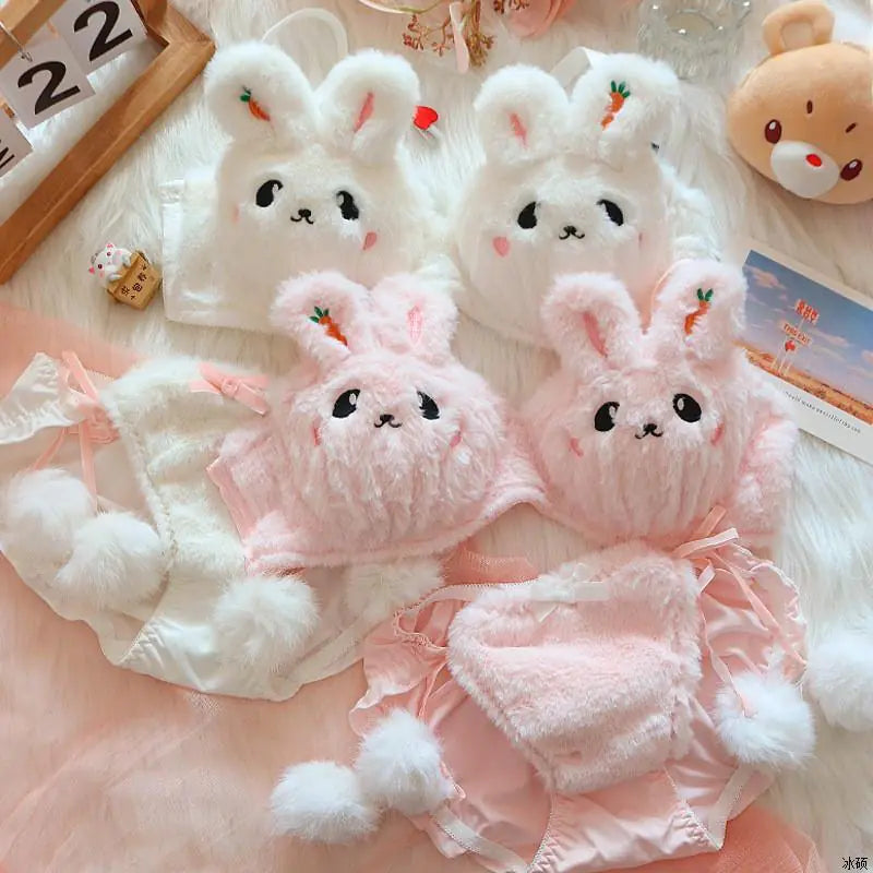 Winter Moon Rabbit Plush Lingerie Set with Bear