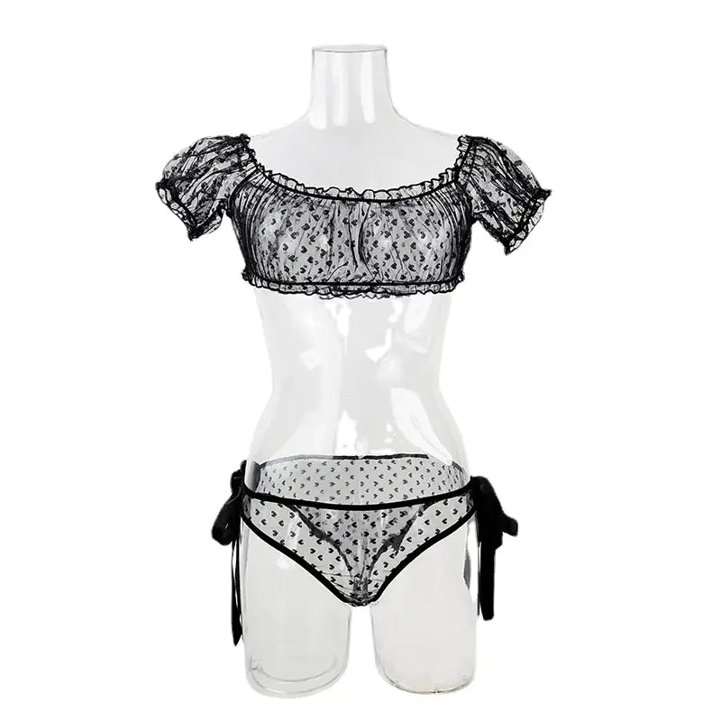 Plus Size Lace Off-Shoulder Lingerie Set (Two Pieces)