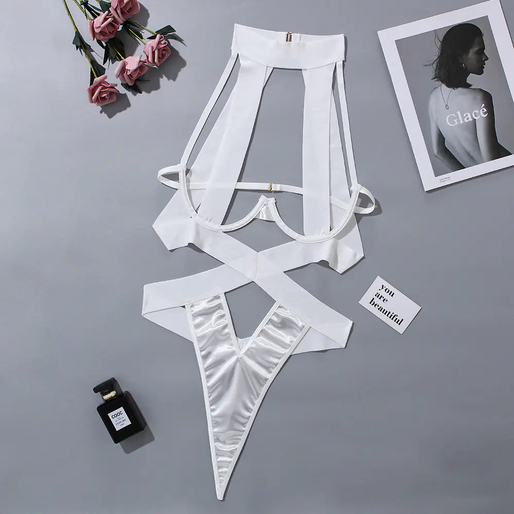 bre Cut-Out Backless Jumpsuit with Neck Tie - Women's Lingerie Set