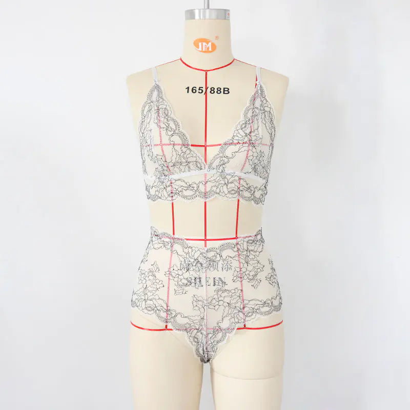 Plus Size Sheer Lingerie Set with Bra and Panties