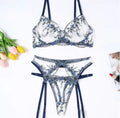 DC Floral Embroidered Blue Lace Lingerie Set (One Set)