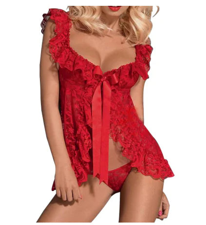 Plus Size Lace Lingerie Set with Sheer Nightgown