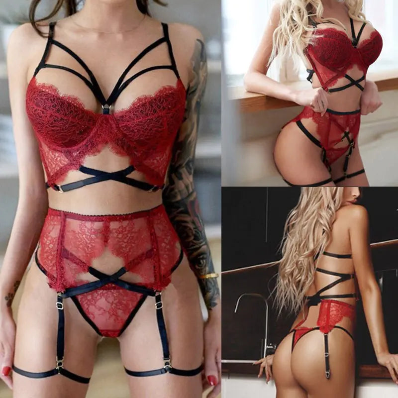 Lace Lingerie Set with Sheer Design and Bodysuit