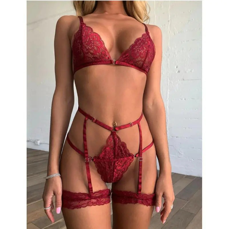 Cross Lace Spliced Women's Sexy Lingerie Set