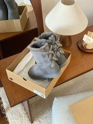 Classic Sheepskin Snow Boots with Ribbon Bow