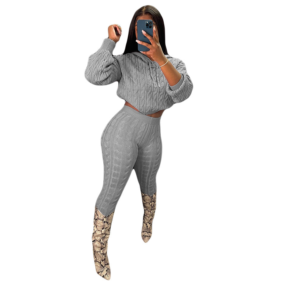 Elastic Solid Anti-Pilling Knitwear Sweater Set
