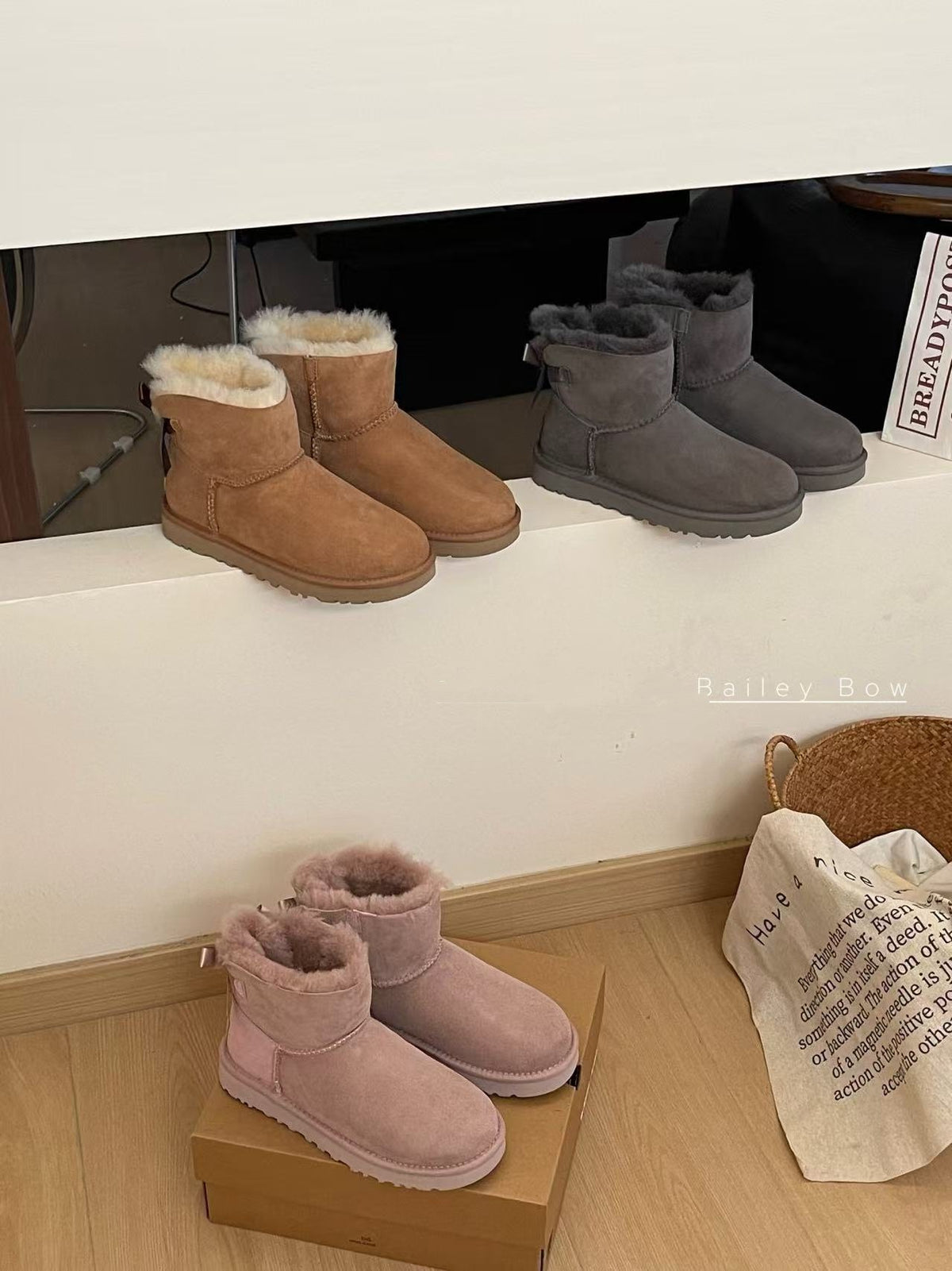 Classic Sheepskin Snow Boots with Ribbon Bow