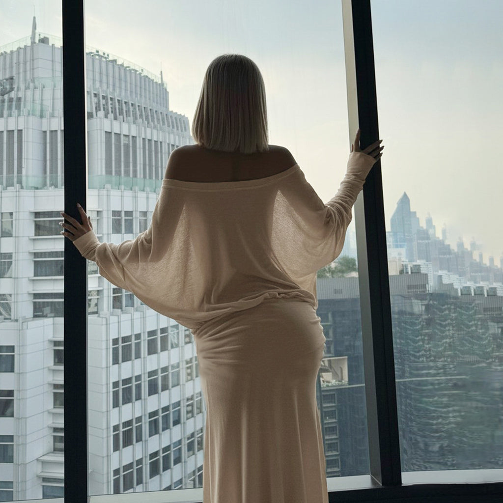Elegant One-Shoulder Bat Sleeve Dress