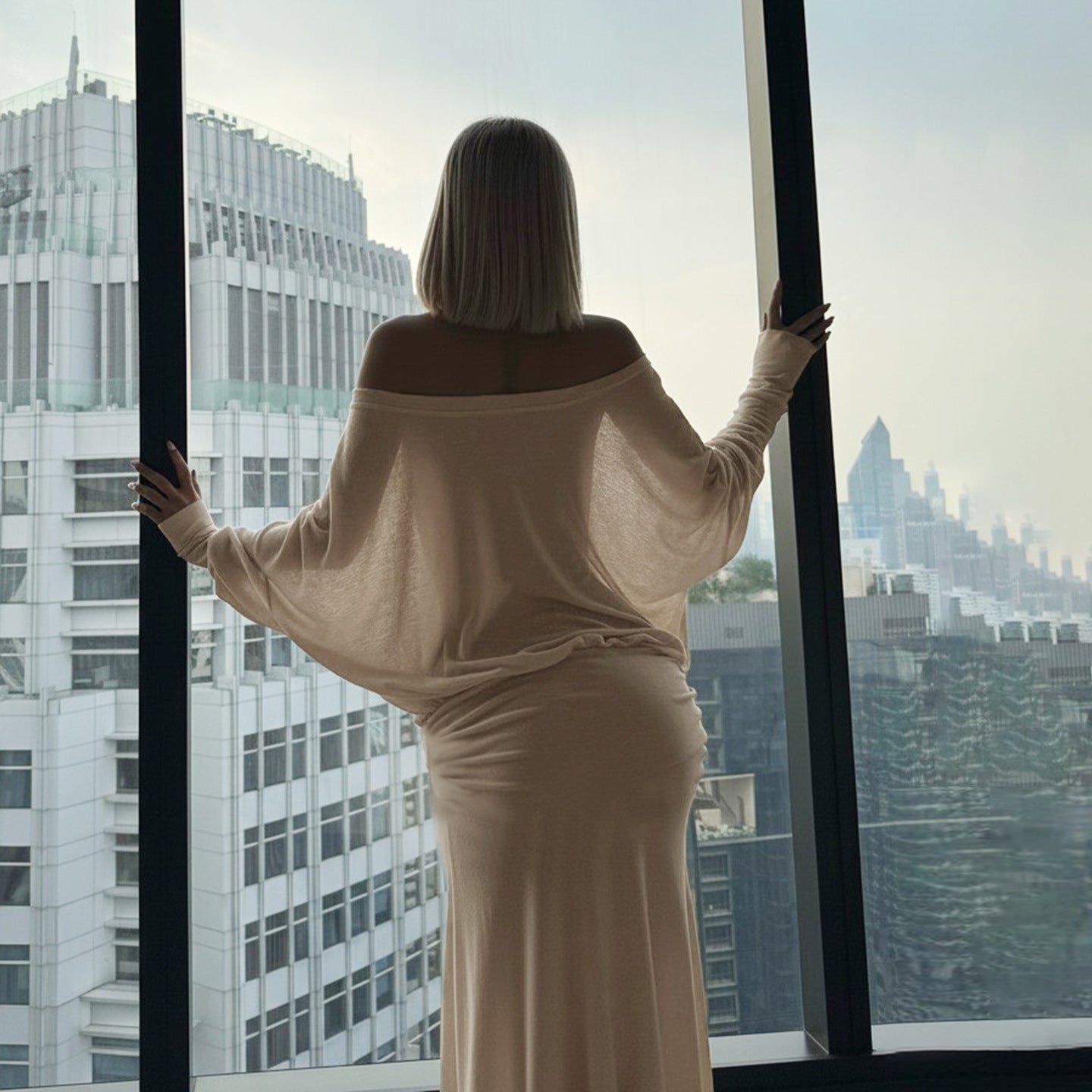 Elegant One-Shoulder Bat Sleeve Dress